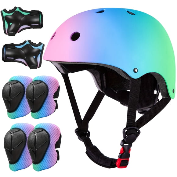 AMERTEER Kids Bike Helmet Set Adjustable Helmet for Ages 5-14 Year Boys Girls Toddler Helmet Pad Set with Knee And Elbow Pads for Bike And More Sports