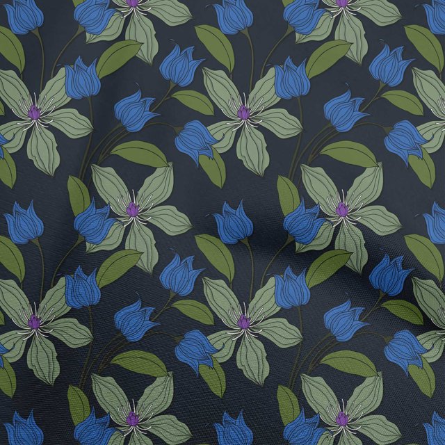 oneOone Tissu Rayonne Bleu Moyen Floral Rétro Matériel de Robe Tissu Imprimé Tissu au Mètre 56 Pouces de Large