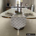 thumbnail image 4 of The HomeCentric Ivory Table Runner, Luxury Fabric with Pattern Embroidery & Tassels Ivory Linen 14 x 64 inch long, Wedding Decor Table Linen Modern Table Runner - Adore, 4 of 10