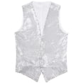 thumbnail image 3 of Doomiva Men Shiny Sequins Vest Button Sleeveless Slim Fit Waistcoat Club Prom Party Performance Dance Jacket White 150/M, 3 of 7