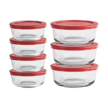 Anchor Hocking  14 Piece Glass Food Storage Set with Red Lids