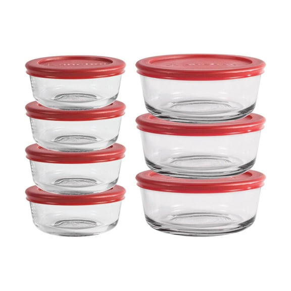 Anchor Hocking  14 Piece Glass Food Storage Set with Red Lids