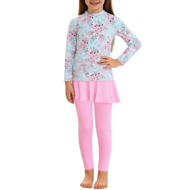 Tauxra Long Sleeve Swimsuit for Women 2 Piece Rash Guard with Skirted Bottom, Upf 50 Full Coverage Bathing Suit Set with Pants, Long Sleeve Rash Guard and Skirt Swimsuit for Women Summer