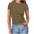 thumbnail image 1 of Plebaso Women's Basic T Shirts Ribbed High Neck Slim Tee Shirts Short Sleeve Casual Solid Color Tshirts, 1 of 6
