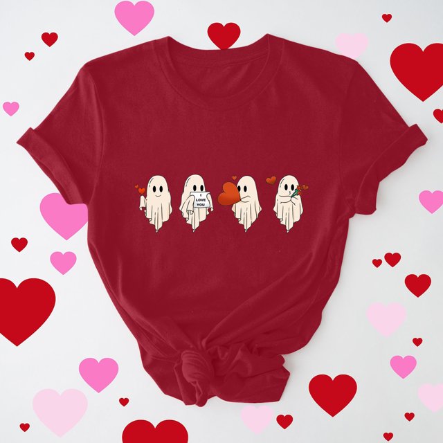 Cadeau de Saint-Valentin pour Femmes, T-shirt Décontracté à Manches Courtes et Col Rond avec Imprimé Arbre de Noël