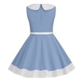 thumbnail image 5 of TopLLC Robe Sans Manches Col Rond Filles Été Rétro Taille Rayée Couleur Unie Manches Volantes Robe Col Rond Girl Dress, 5 of 5