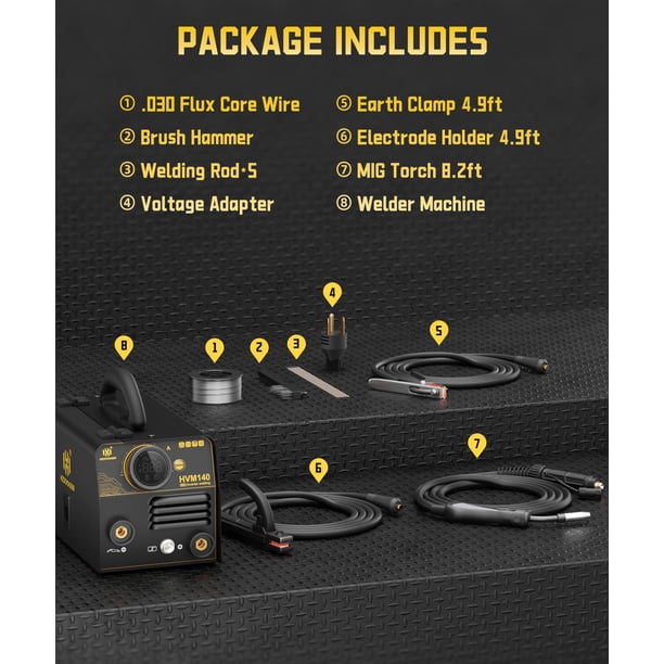 H HZXVOGEN 140A 3-in-1 MIG Welder, 110V/220V Dual Voltage Gasless Flux Core/Lift TIG/Stick Welding Machine with Synergic Control, IGBT Inverter for