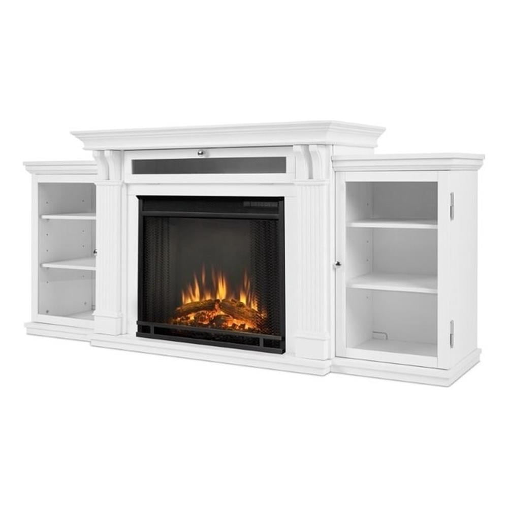 Real Flame Canada Calie Meuble TV en Bois Massif avec Foyer Électrique en Fini Blanc