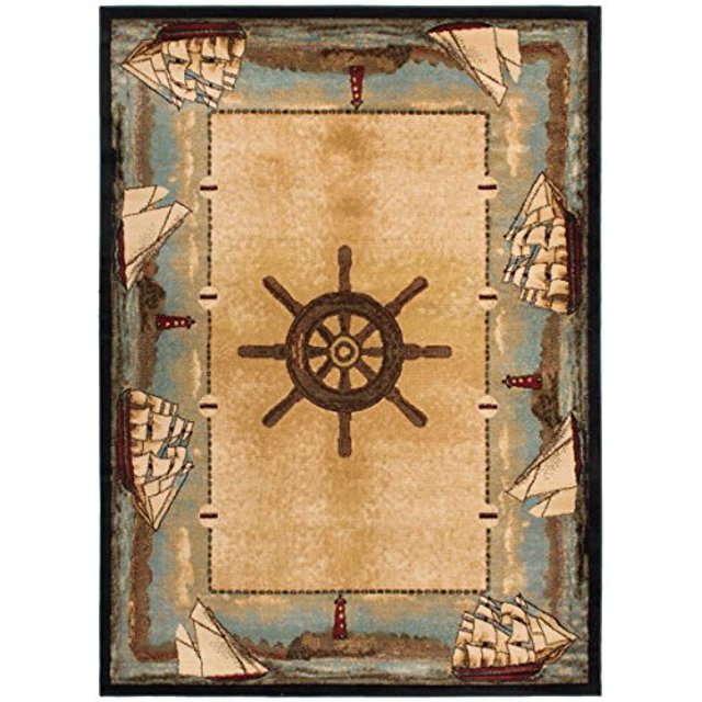 Rug Empire Coastal Sailboat Area Rug, Blue, 5`3" W x 7`3" L