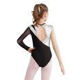 thumbnail image 4 of Moggemol Kids Girls Gymnastic Leotard Long Sleeve Metallic Rhinestone Dance Skating Unitard Bodysuit Silver 12, 4 of 7
