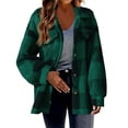 thumbnail image 1 of Timegard Womens Jacket Plus Size Plaid Stand Collar Button down Fleece Hooded Jacket Winter Fuzzy Warm Coat, 1 of 5