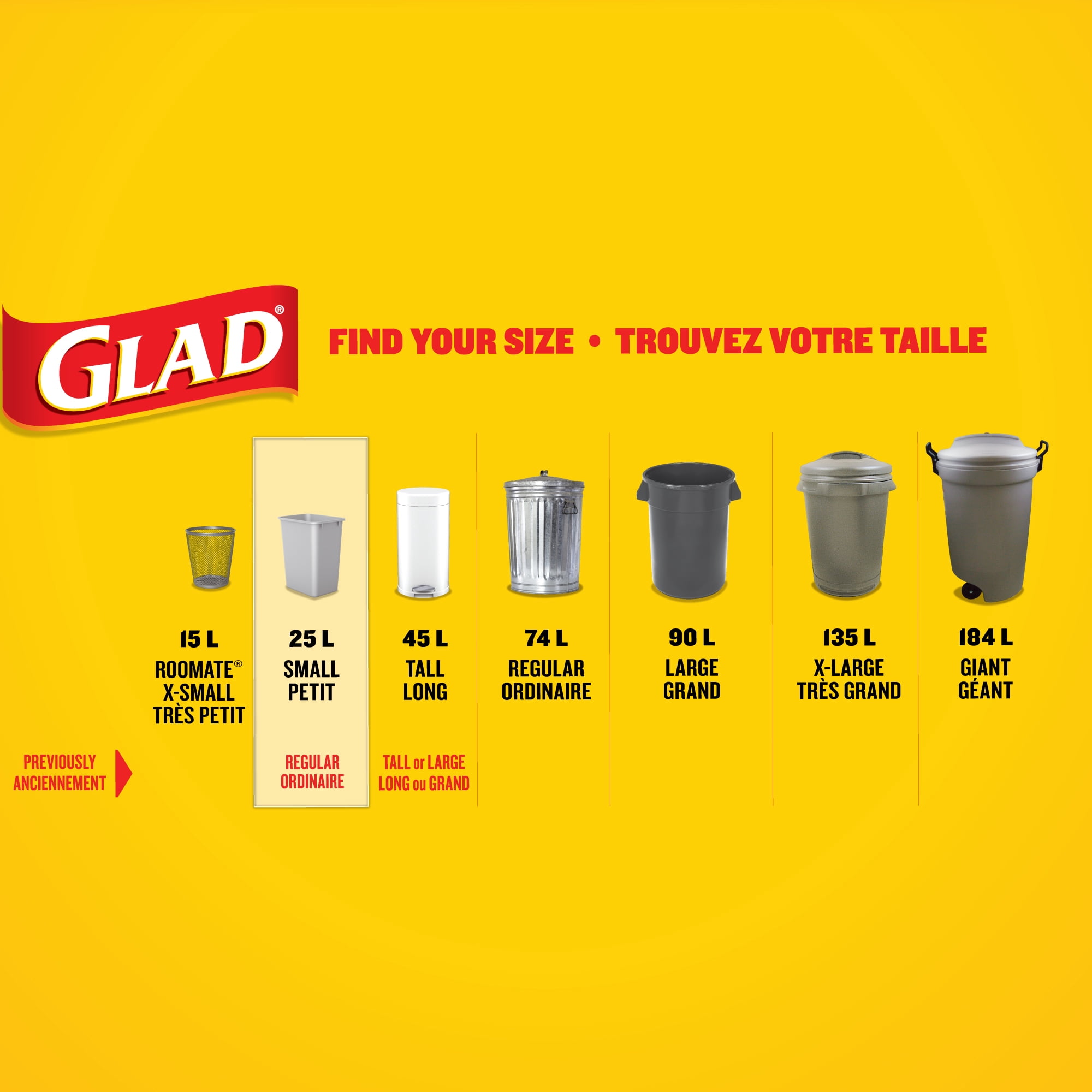 Glad® Easy-Tie® Sacs à Ordures Kitchen Catchers® Transparents - Petits 25 Litres, 48 Sacs