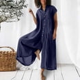 thumbnail image 5 of Womens Solid Color Casual Short Sleeved Medium Length Cotton Linen Shirt Jumpsuit, 5 of 5