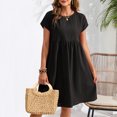 thumbnail image 4 of Yuyuzo Robes d'Été pour Femmes 2025 Coton Lin Manches Courtes Plissées Robe Midi Décontractée T-Shirt Fluide Robe d'Été, 4 of 5
