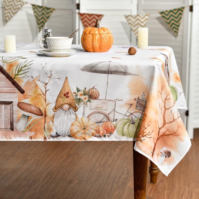 Fall Tablecloth 60x120 Inch Rectangular, Thanksgiving Autumn Harvest Cabin Gnomes Bike Table Cover for Party Picnic Dinner Decor