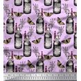 thumbnail image 1 of Soimoi Purple Polyester Crepe Fabric Insect,Lavender & Vintage Bottle Decor Fabric Printed BTY 42 Inch Wide, 1 of 3