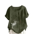 thumbnail image 2 of Jusqu'à 50 % de Rabais Horkkom Hauts Grande Taille pour Femmes Été Chemises Amples en Lin à Manches Courtes Col Rond Imprimé Floral Blouses Confortables, 2 of 4