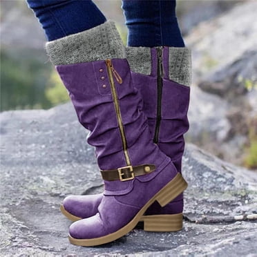 EGNMCR Bottes d'Hiver pour Femmes Femmes Mode Style Western Bottes de Cowboy d'Équitation Décontractées Chaudes Bottes Mi-Genou Tube Moyen Chaussures