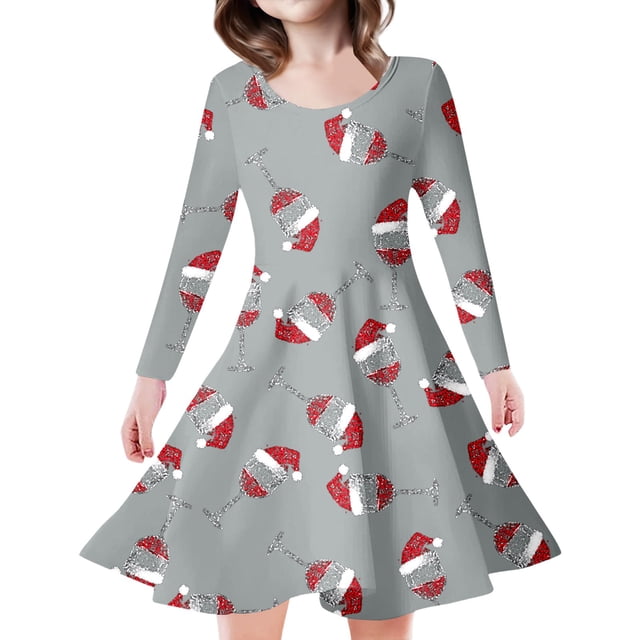 MIASHUI Robe de Fête Festive pour Filles avec Motif Enchanteur de Cerf et d'Arbre de Noël Gris, 4-5 Ans