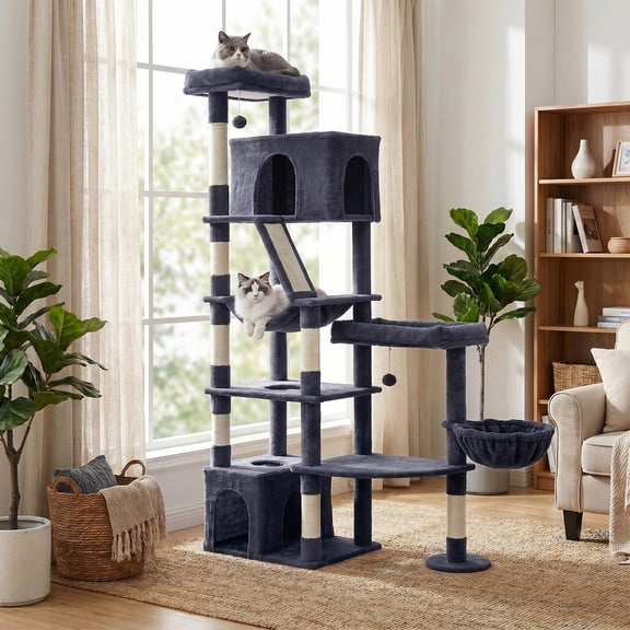 Arbre à Chat, Tour à Plusieurs Niveaux avec 6 Aires de Repos pour Grands Chats, 41,3 x 17,7 x 74 Pouces, Gris Foncé
