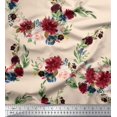 thumbnail image 1 of Soimoi White polyester Crepe Fabric Ranunculus & Penoy Floral Print Decor Fabric Printed By the Yard 52 Inch Wide, 1 of 3