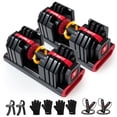 thumbnail image 1 of IMFIT Adjustable Square Dumbbells Set Up to 55 lbs(Pair) with Adjustable Hand Grip Strengthener, Protective Workout Gloves & High-Speed Jump Rope | Home Gym Free Weight Set, 1 of 8