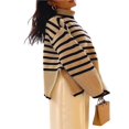 thumbnail image 4 of Chandails à Col Montant pour Femmes Manches Longues Décontractées Imprimé Rayé Bloc de Couleur/uni Fente Latérale Coupe Ample Hauts Tricotés, 4 of 5