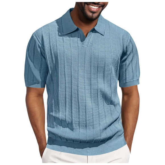 Ketyyh-chn99 Mens Casual Polo Shirts Men's Casual Commuting Mesh Sweater Knitted Breathable V Neck Size for S,Sky Blue