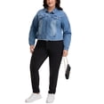 thumbnail image 3 of GRACE & GRANDEUR Women's Plus Size Washed Button Front Frayed Denim Jacket Light Blue 2X, 3 of 8