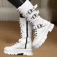 thumbnail image 2 of Dakaela Black Platform Goth Boots for Women Buckle Combat Mid Calf Boot Side Zipper Motorcycle Riding Biker Booties White 7.5, 2 of 5