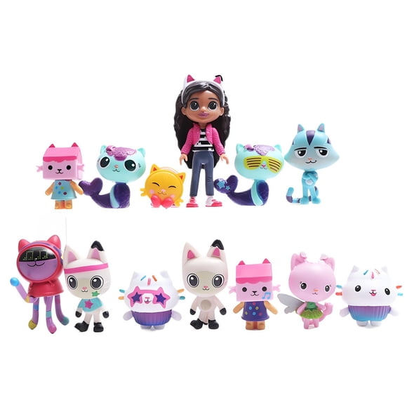 13 Pcs Gabby Dollhouse Figurine d'Anime Jouet Voiture Souriante Chat Câlin Gaby Poupées Fille Mercat Dessin Animé Figurine d'Action Enfants Cadeaux de Noël Anniversaire