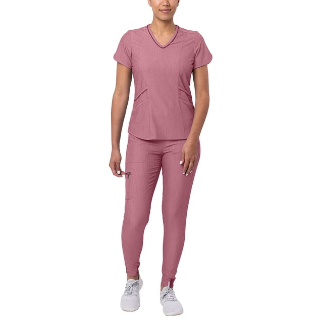 Adar Pro Heather Modern Athletic Scrub Set For Women - Modern V-Neck Scrub Top & Yoga Jogger Scrub Pants