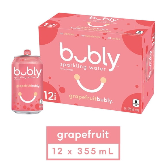 Bubly Grapefruit Sparkling Water 355 mL cans, pack of 12