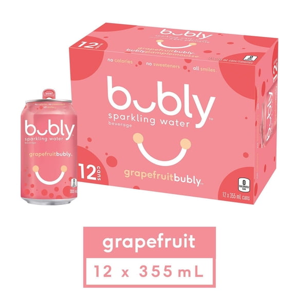 Bubly Grapefruit Sparkling Water 355 mL cans, pack of 12