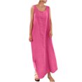 thumbnail image 1 of Mrat Blouses pour Femmes Chic Décontracté Robe à Col Rond Longueur Cheville Mode pour Femmes Coton et Lin Col Ras du Cou Ample Sans Manches Unie Robe Courte, 1 of 8