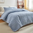 thumbnail image 4 of Danhjin Polyester Bedding Double Sided Washed Quilted Bed Cover 3 Pcs Set Solid Colo Pillowcase20x26in Comforter Set, 4 of 6
