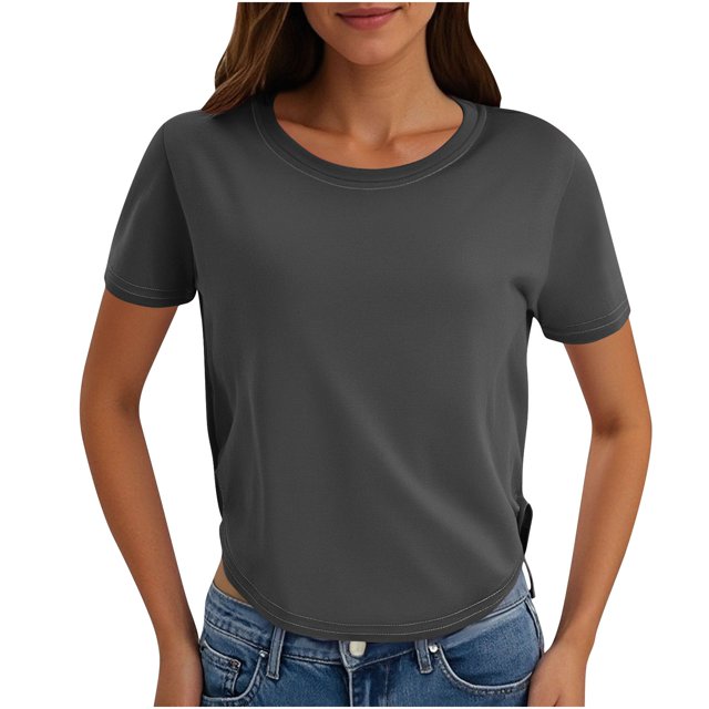 Yuyuzo Hauts Courts pour Femmes T-Shirts à Manches Courtes Col Rond Hauts de Sortie T-Shirts Unis Hauts