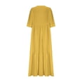 thumbnail image 3 of Pisexur Robes d'Été pour Femmes en Doux Lin-Coton Robes d'Été pour Femmes Décontractées à Col en V Manches 3/4 Robe Maxi Ample Confortable Fluide Robes pour Femmes Couleur Unie à Volants Boho Longues Robes P-2TG Jaune, 3 of 5
