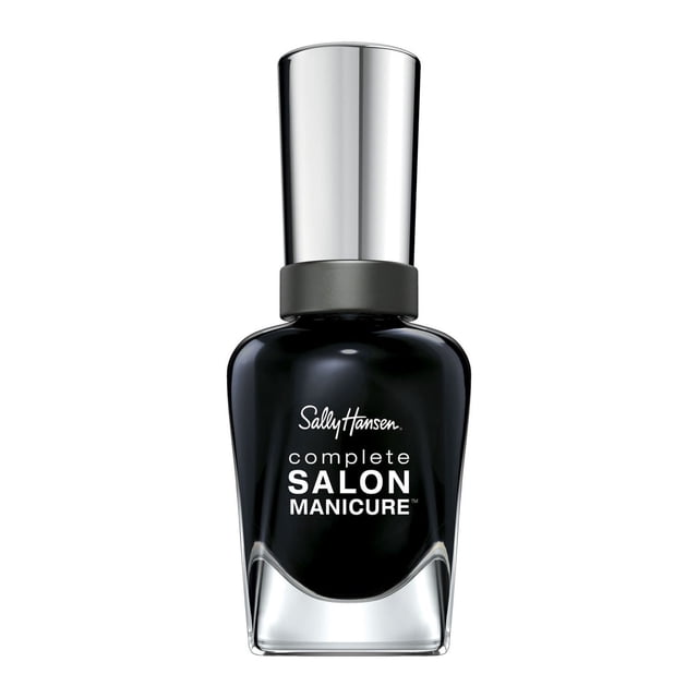 Sally Hansen Complete Salon Manicure Vernis à Ongles en Noir avec Bouteille en Verre Transparent et Bouchon Argenté, Doté d'Un Complexe de Kératine pour des Ongles Plus Forts, Résistance aux Éclats, Fini gel et d'Un Pinceau de Précision pour une application Facile, Convient pour Atteindre des Résultats de Qualité Salon à la Maison.