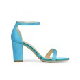 thumbnail image 3 of BLISSFUL STEP Women's Open Toe Ankle Strap Buckle Block Heels Glitter Sandals Blue 6, 3 of 7