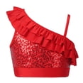 thumbnail image 1 of Yartina Kids Girls Asymmetrical Ruffled Sequin Performance Crop Tops Modern Jazz Hip Hop One Shoulder Dance Costume Red 14, 1 of 7