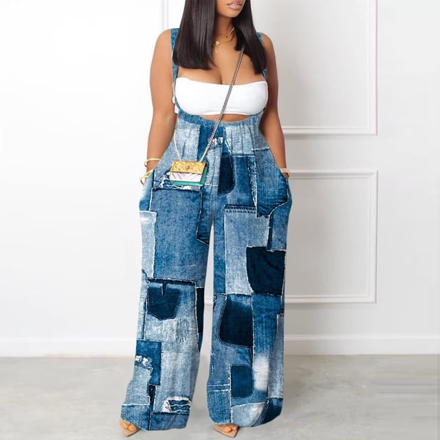 SMihono Pantalons en Lin Femmes Mode Grande Taille Décontractée en Vrac Femmes Décontractée Sans Manches Sangles Lâches Impression Taille Haute Jambe Large Jumpsuit Rompers avec Poche Pantalon de Jambe Large Femmes, jusqu'à 65% de Réduction!