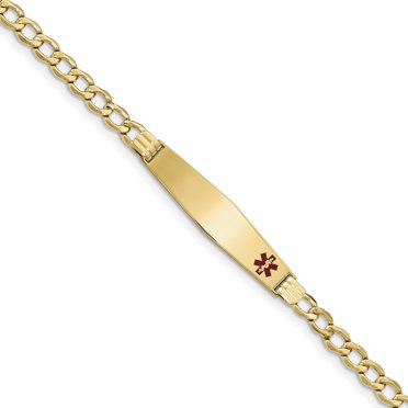 14K Medical Soft Diamond Shape Red Enamel Curb Link 6.75mm Id Bracelet 7 Inch "Bracelets