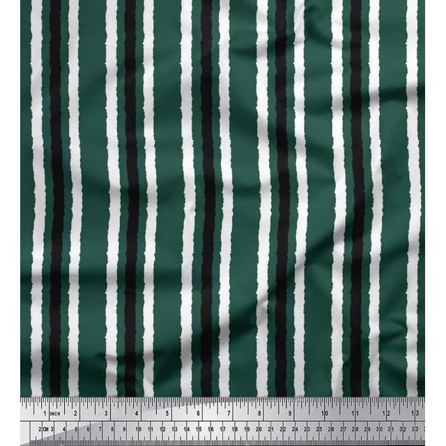 Soimoi Poly Georgette Fabric Stripe Block Printed Craft Fabric by The Yard 42 Inch Wide