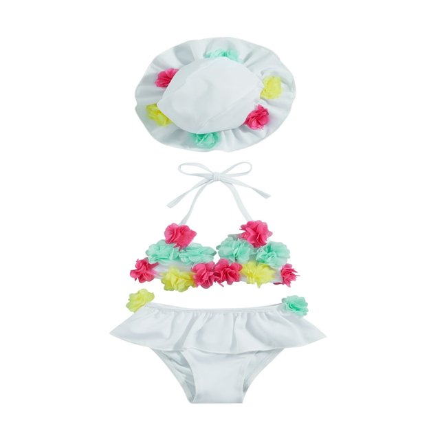 Infant Girls Swimsuits Tie-Up Tank Tops Ruffles Shorts Sun Hat Bikini Split Swimwear Set