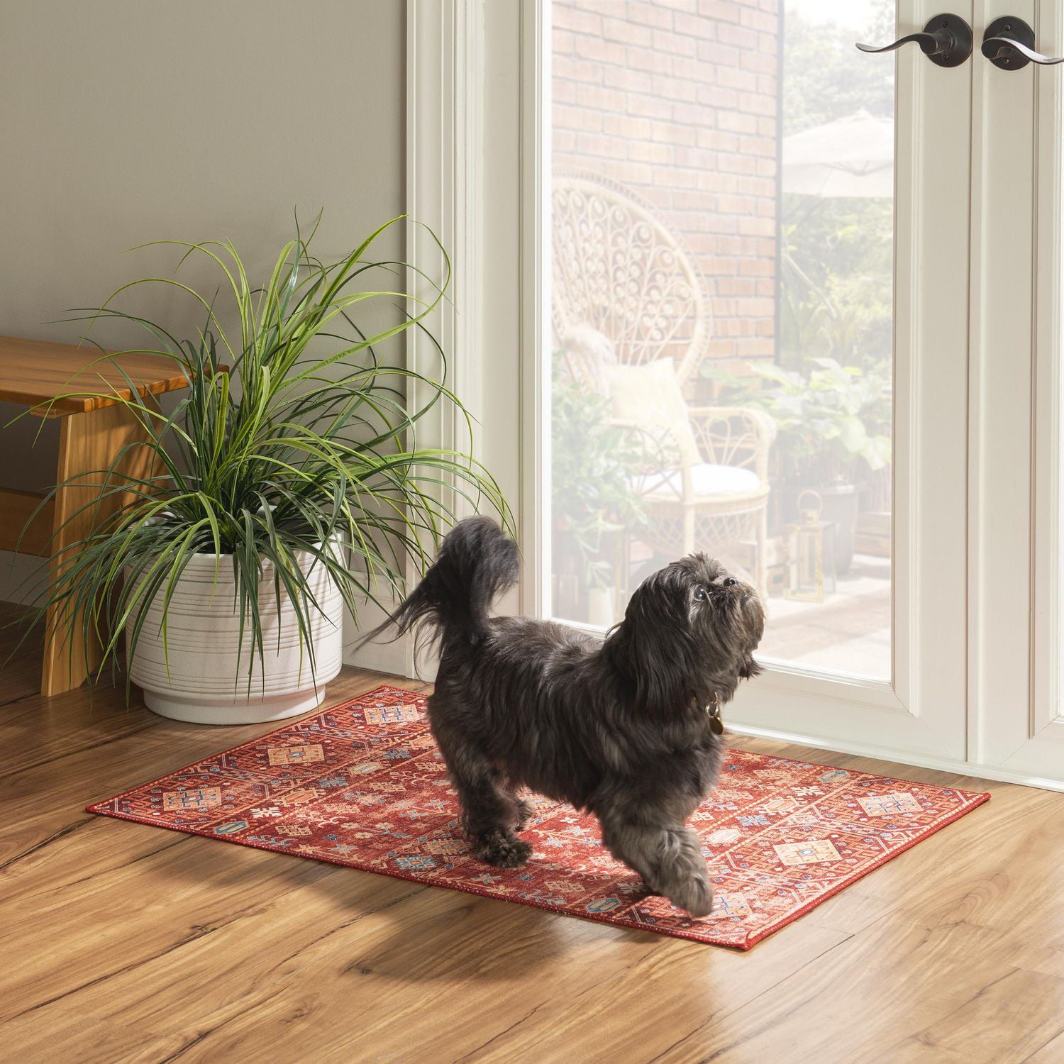 Tapis d'appoint lavable Devlin 2 pi x 3 pi rouge et ivoire