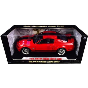 Shelby Collectibles SC313 Series 1-18 Voiture Miniature Moulée sous Pression avec Rayures Shelby Collectibles Légende pour 2008 Ford Shelby Mustang GT500 Super, Rouge Serpent et Noir
