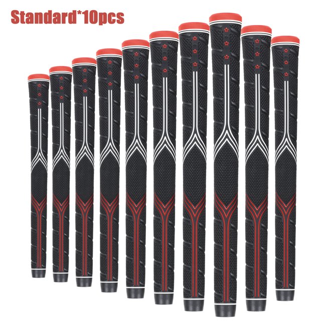 10PC Premium Golf Grip – Black Rubber Anti-Slip Handle (Standard/Medium/XL) – High Feedback Golf Club Grip for Enhanced Control Standard Red10pcs