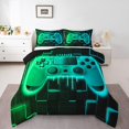 thumbnail image 1 of Green Teal Gaming Full Size Comforter Sets for Boys - Gamer Comforter Boys Full Size Bedding Set, Neon Lights Abstract Geometry Design Gamer Room Decor, 1 of 5