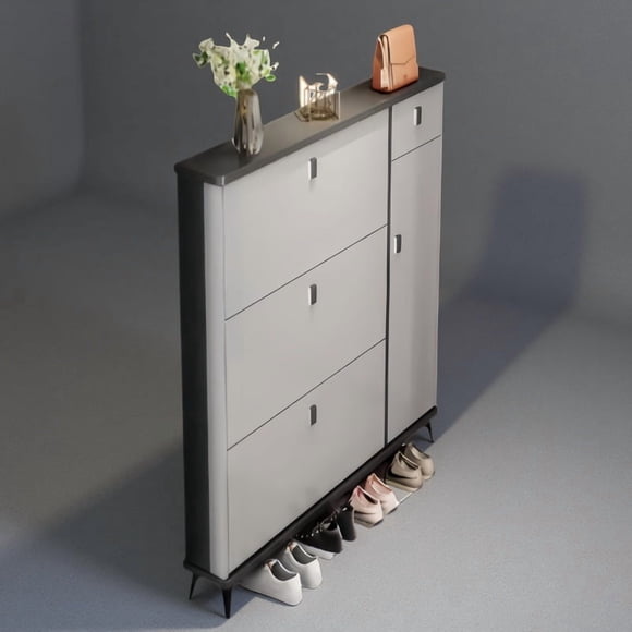 SOCE041 - Slim Entryway Shoe Cabinet with Flip Storage-Grey(80 x 24 x 120cm)